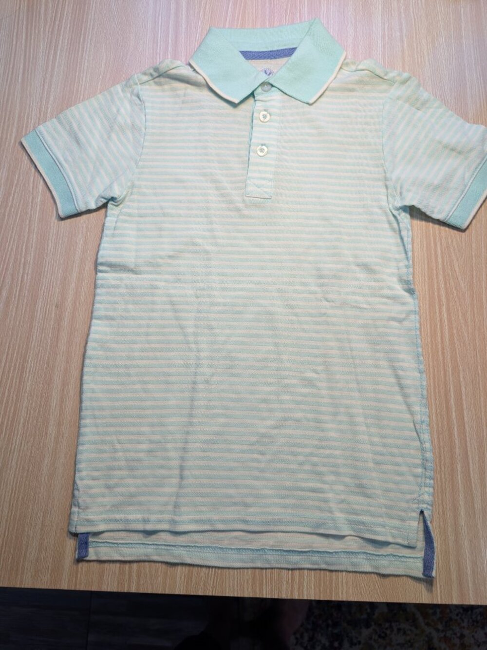 J. Khaki boys' polo 100% Cotton shirt aqua blue white striped pattern Size Small